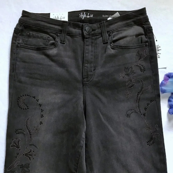 Style & Co. NWT Dark Grey Slim Leg Jeans Women 4 - Picture 3 of 13